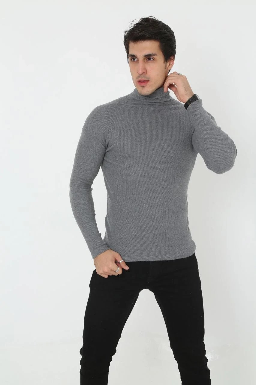 Erkek Füme Fitilli Boğazlı Likralı Slimfit Body