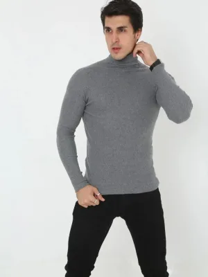 Pánske dymové rebrované rolákové lycrové slimfit body