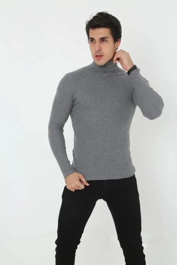 Erkek Füme Slim Fit Likralı Fitilli Boğazlı Body 1