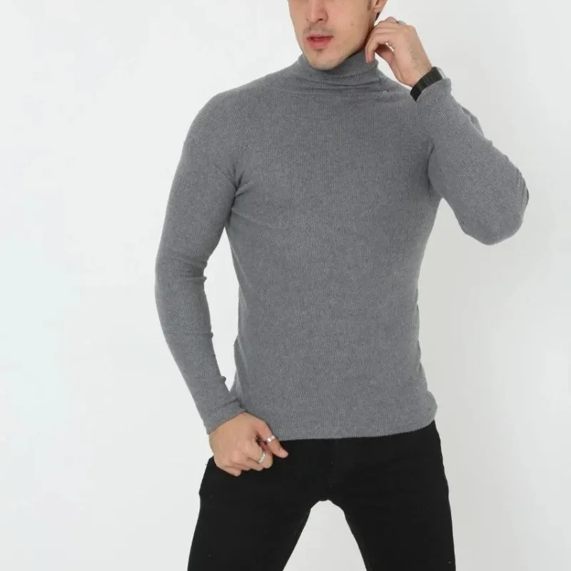 Muški dimljeni rebrasti dolčevit Likra Slimfit Body
