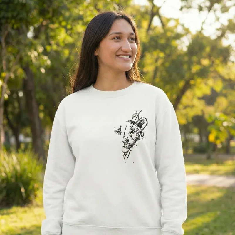 Men's White Oversize Valentine's Day Printed Crew Neck Sweatshirt