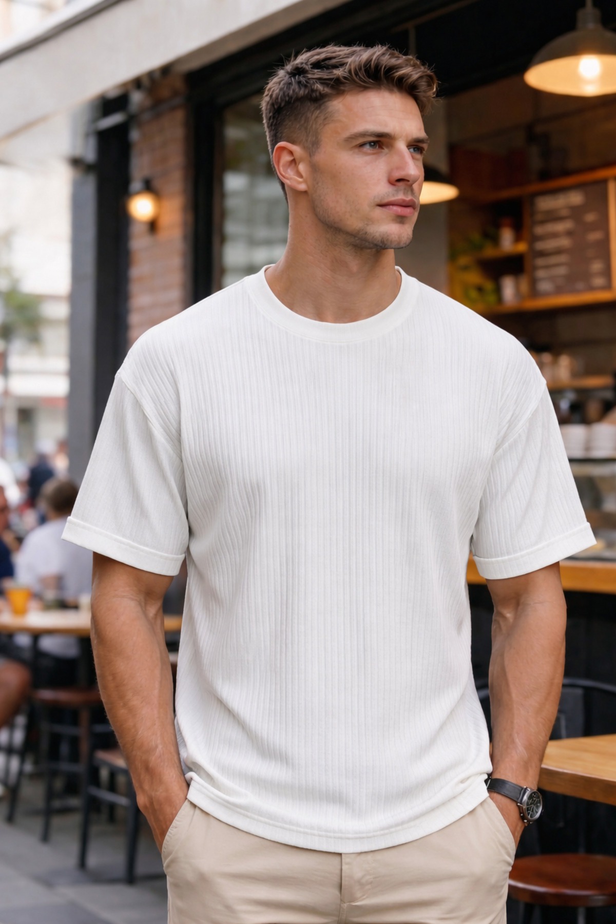 Erkek Basic Pamuk Oversize Bisiklet Yaka T-Shirt