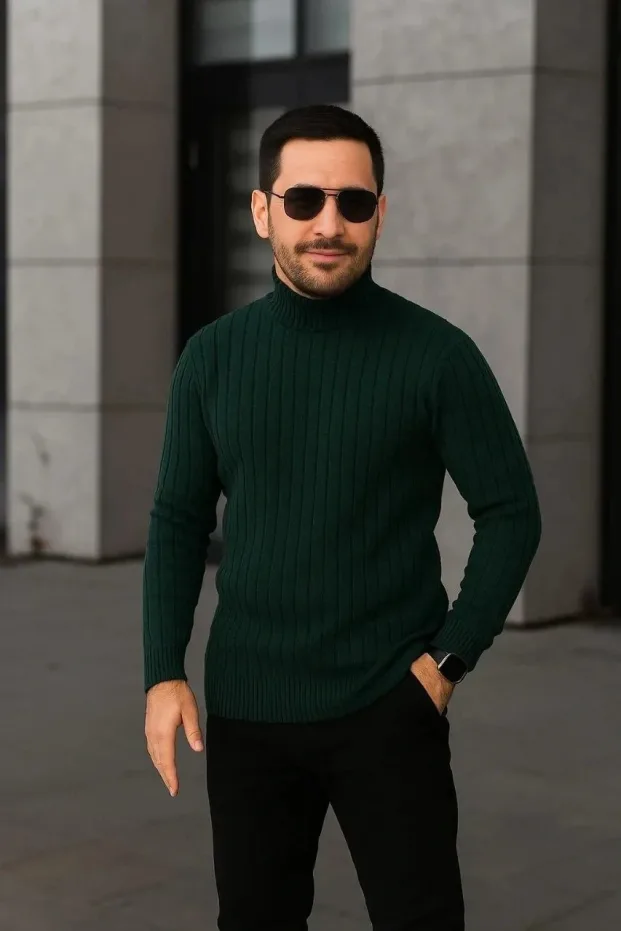 Erkek Siyah Fitilli Balıkçı Yaka 3’lü Triko Kazak Set 3