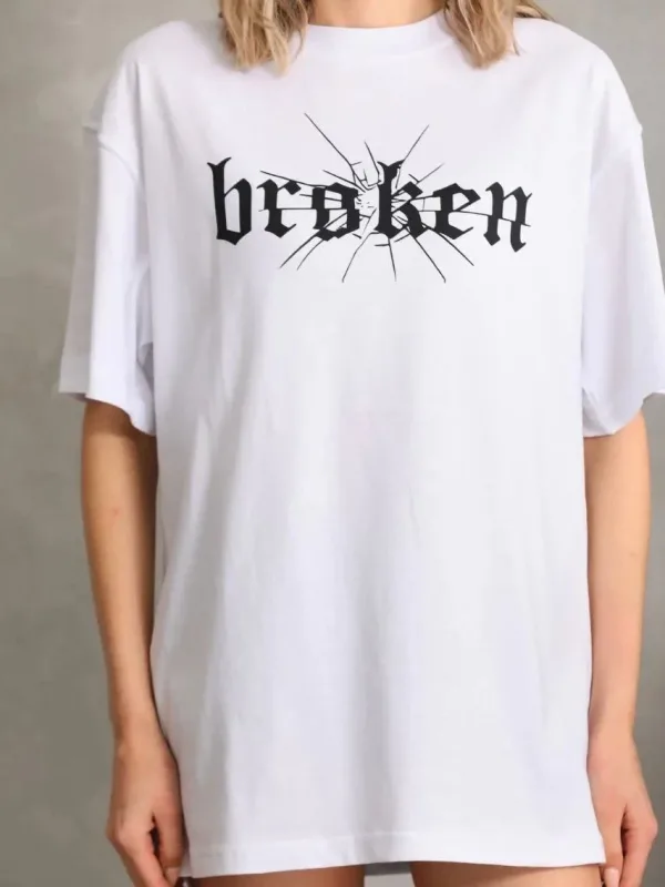 Bluzë e bardhë për femra, oversize, me jakë biçiklete, të printuar 3