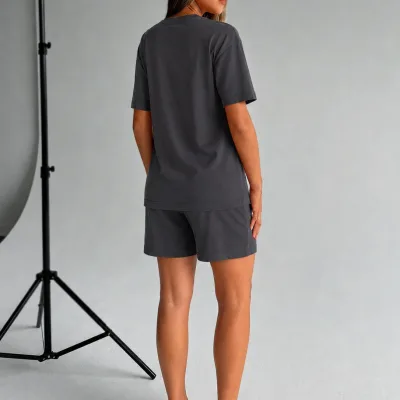 Női füstszürke oversize modál puha textúrájú zsebes szett 3