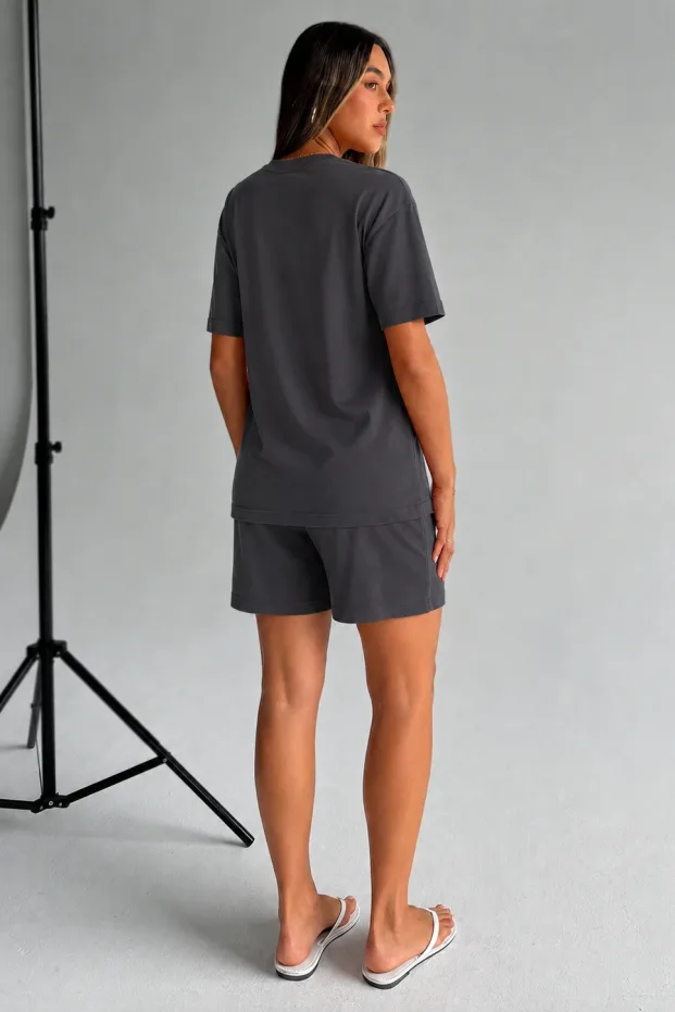 Női füstszürke oversize modál puha textúrájú zsebes szett 3