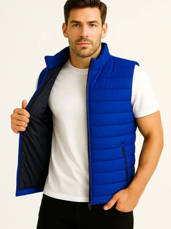 Vest for Men, Sax Blue, Water-Repellent, Zippered, Quilted, with Pockets 1