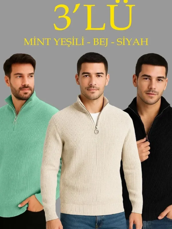 Men's 3-Piece Set Thick Cotton Ribbed Knit Sweater 1
