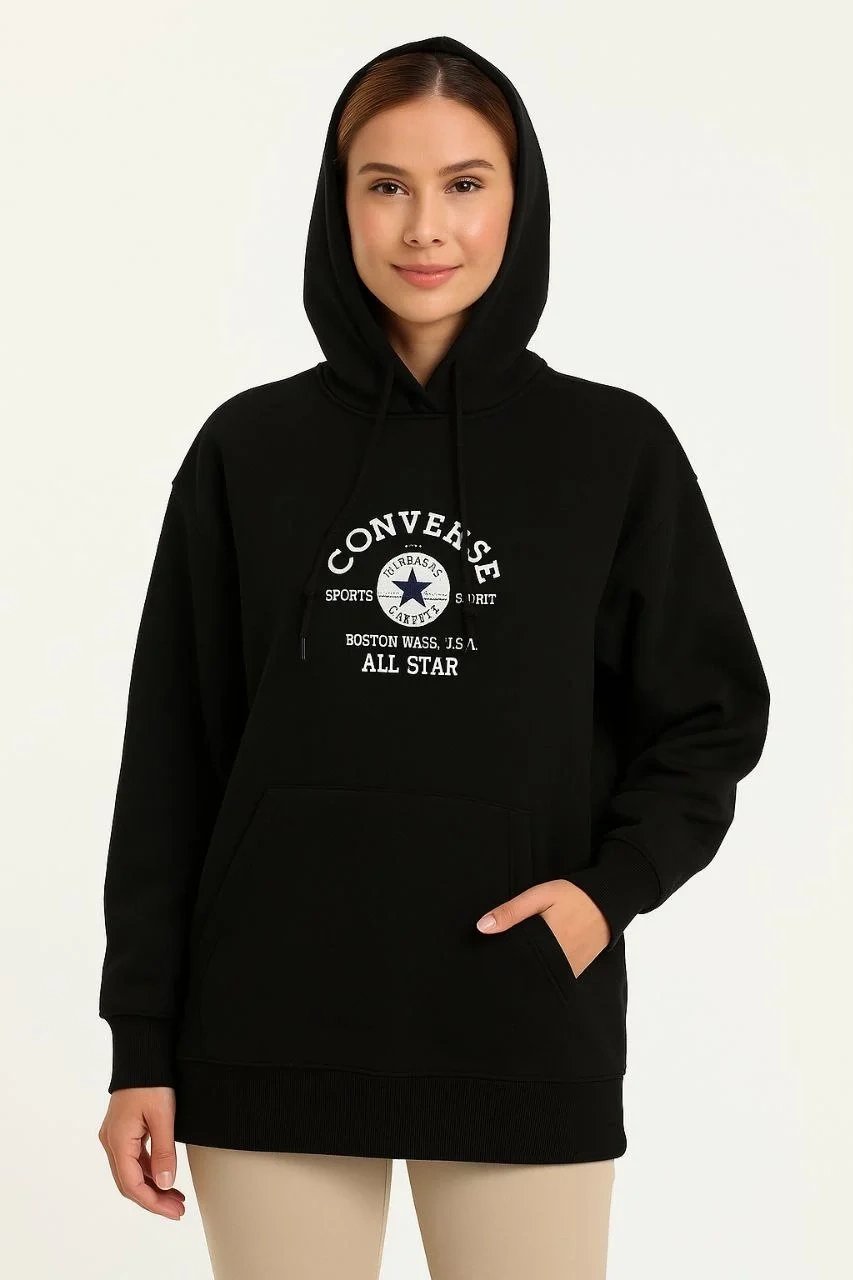 Jinê Reş 3 Têl Pembû Bi Çapî Hoodî Berîkên Kangurû Sweatshirt 4