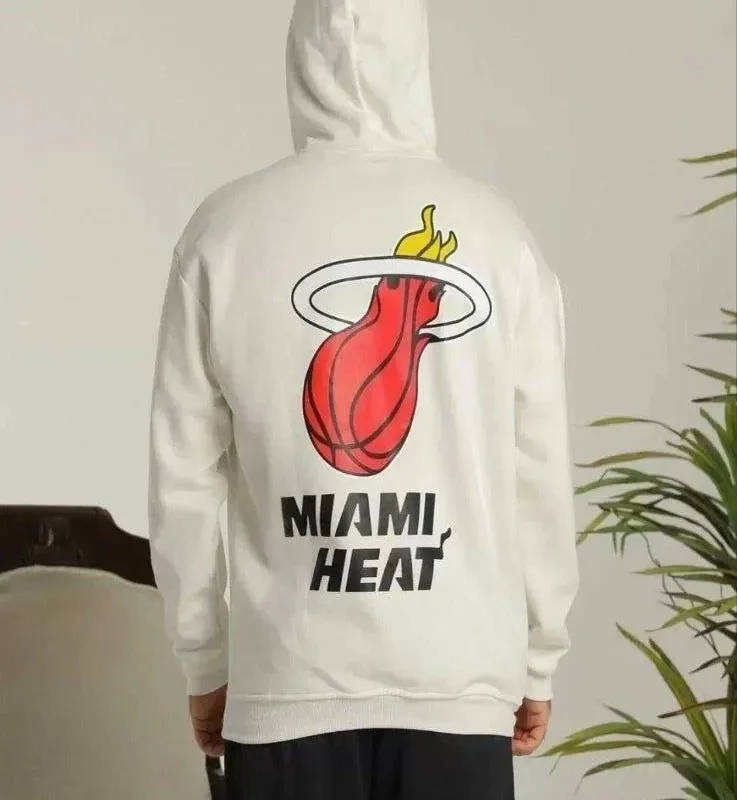 Pánské bílé oversized 3-nitné bavlněné mikiny s potiskem, kapucí a kapsami