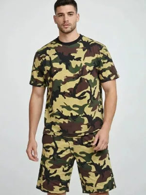 Men's Camouflage Regular Fit Sports T-Shirt Shorts 2-Piece Set