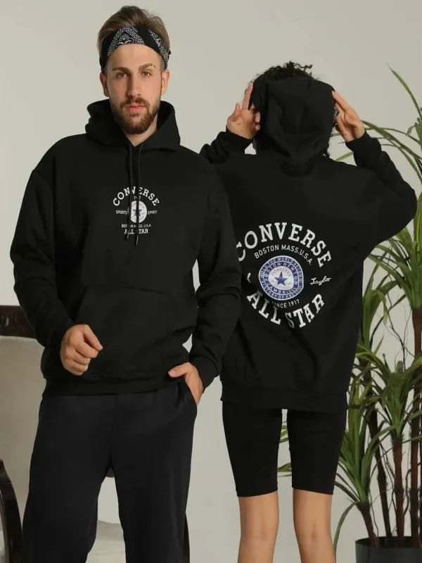 Muška crna oversize 3-niti kapuljača leđa print duks 3