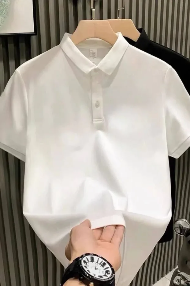Erkek Beyaz Regular Polo Yaka Düğmeli Pamuklu Tişört 1
