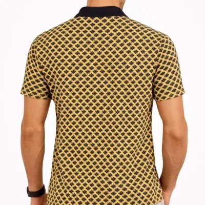 Man Yellow Pique Fabric Polo Collar Patterned Short Sleeve T-Shirt 3