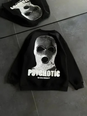 Femea Negru Oversize Guler Bicicletă Imprimat Gros Sweatshirt