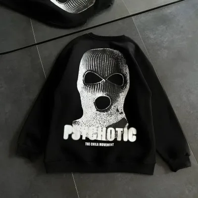 Femea Negru Oversize Guler Bicicletă Imprimat Gros Sweatshirt 1