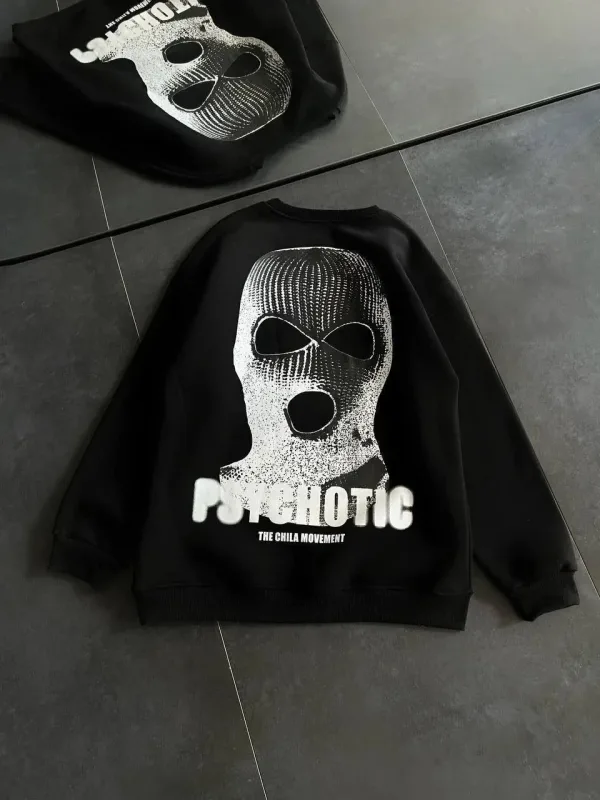 Femea Negru Oversize Guler Bicicletă Imprimat Gros Sweatshirt 1