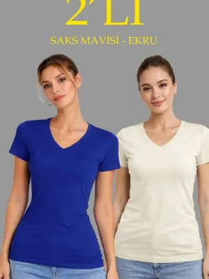 Dámské 2dílné setové tričko s véčkovým výstřihem, krátkým rukávem, slim fit