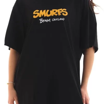 Femeie Tricou Negru Oversize Gât Bicicletă Imprimat 3