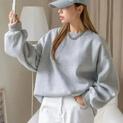 Women's Gray Oversize Half-Zip Cotton Sweatshirt 2