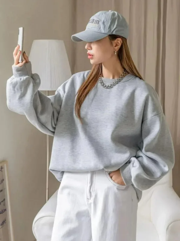 Women's Gray Oversize Half-Zip Cotton Sweatshirt 2