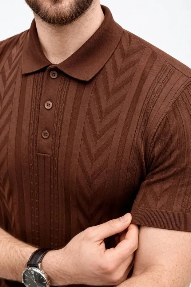 Pánsky hnedý regular polo golier krátky rukáv 1
