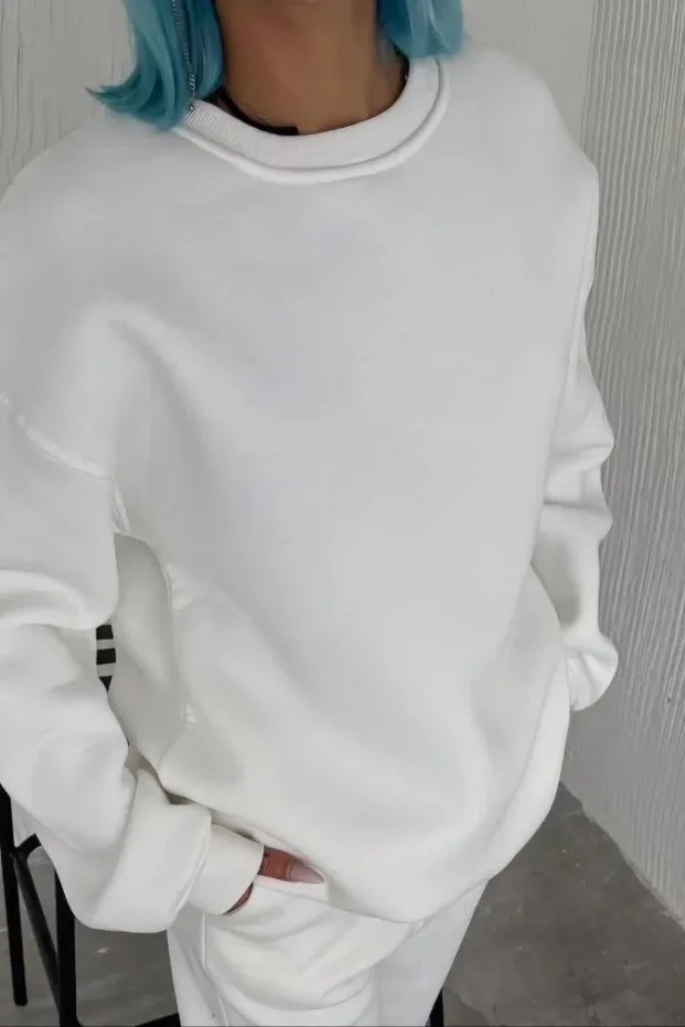 Femea Albo Guler Bicicletă 3 Firă Bumbac Basic Sweatshirt 2