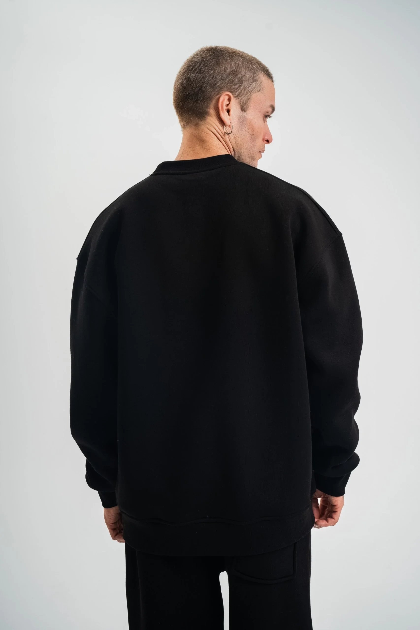Машки црн 3-нишки памучен долг ракав велосипед јака Sweatshirt 6