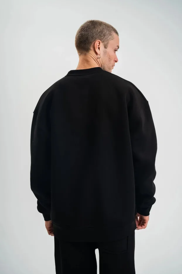 Машки црн 3-нишки памучен долг ракав велосипед јака Sweatshirt 6