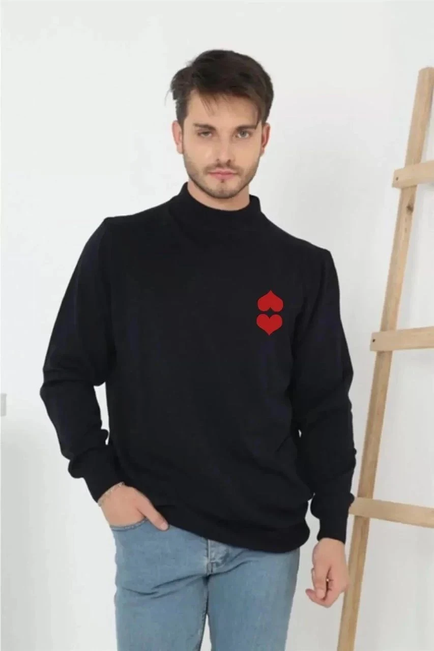 Men's Navy Mock Neck Printed Weave Knit Sweater