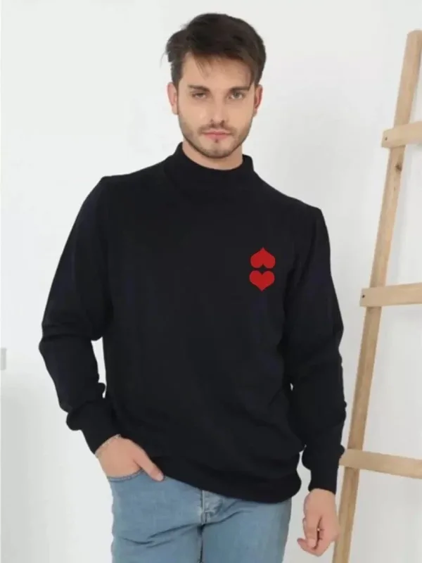Men's Navy Mock Neck Printed Weave Knit Sweater 1