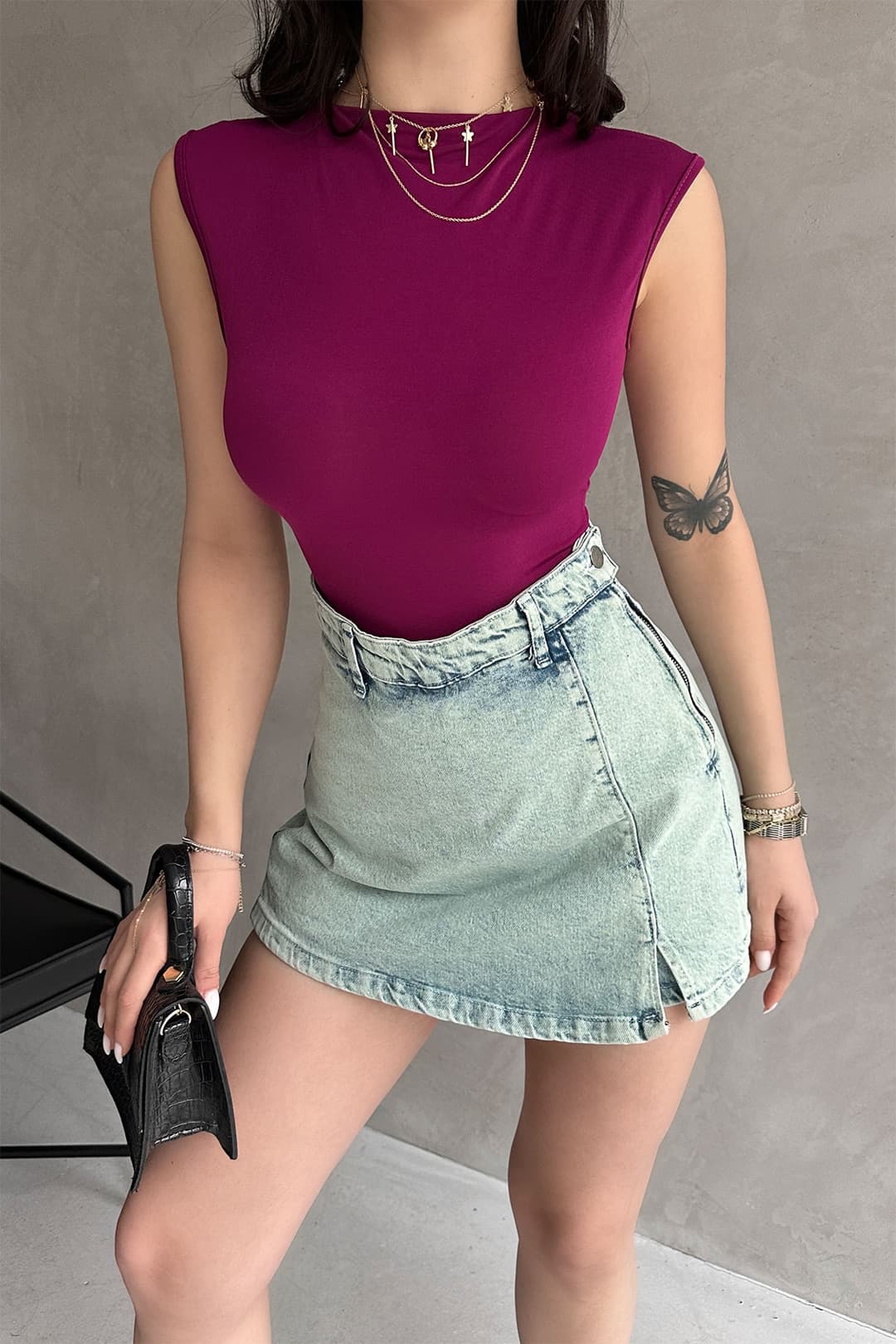 Backless Buzzy Blouse Plum 5