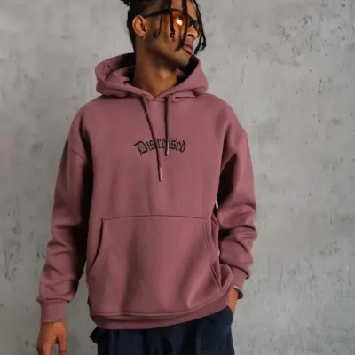 Men's Dusty Rose 3-Thread Cotton Kangaroo Pocket Hooded Sweatshirt 2
