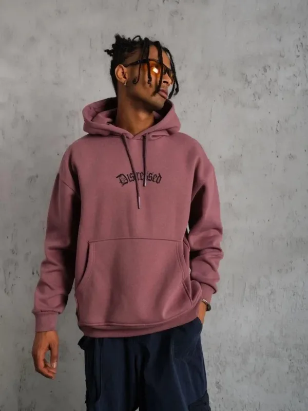 Men's Dusty Rose 3-Thread Cotton Kangaroo Pocket Hooded Sweatshirt 2
