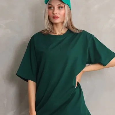 Ženska zelena obična kratki rukav češljani pamuk majica 2