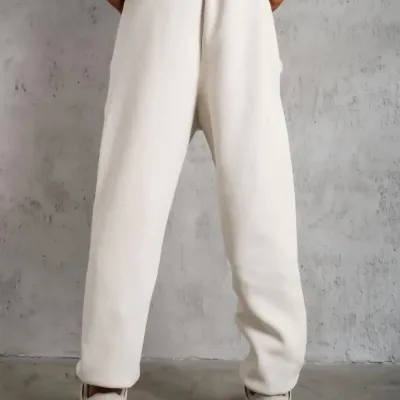 Men's White 3-Thread Cotton Elastic Cuff Sweatpants 4