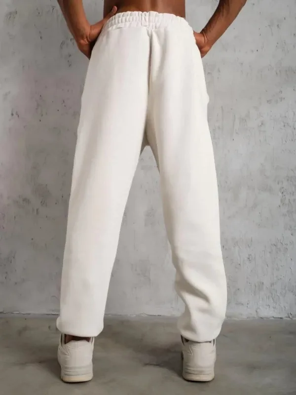 Men's White 3-Thread Cotton Elastic Cuff Sweatpants 4