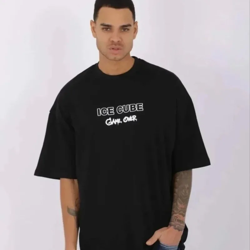 Muška crna oversize biciklistička kragna print ljetna majica