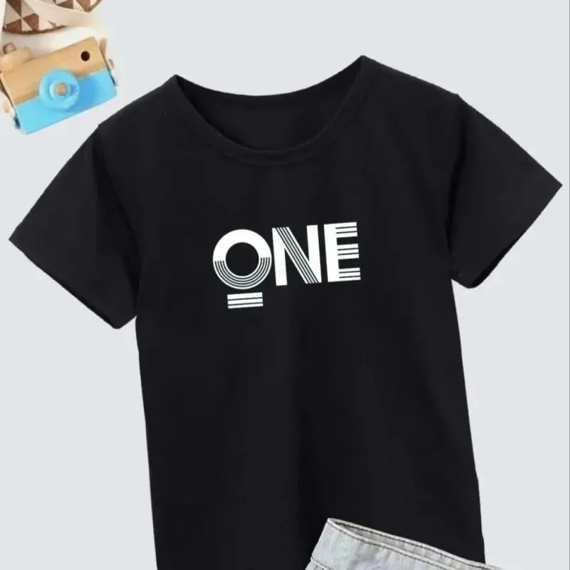 Boys Black Printed Round Neck Cotton T-Shirt