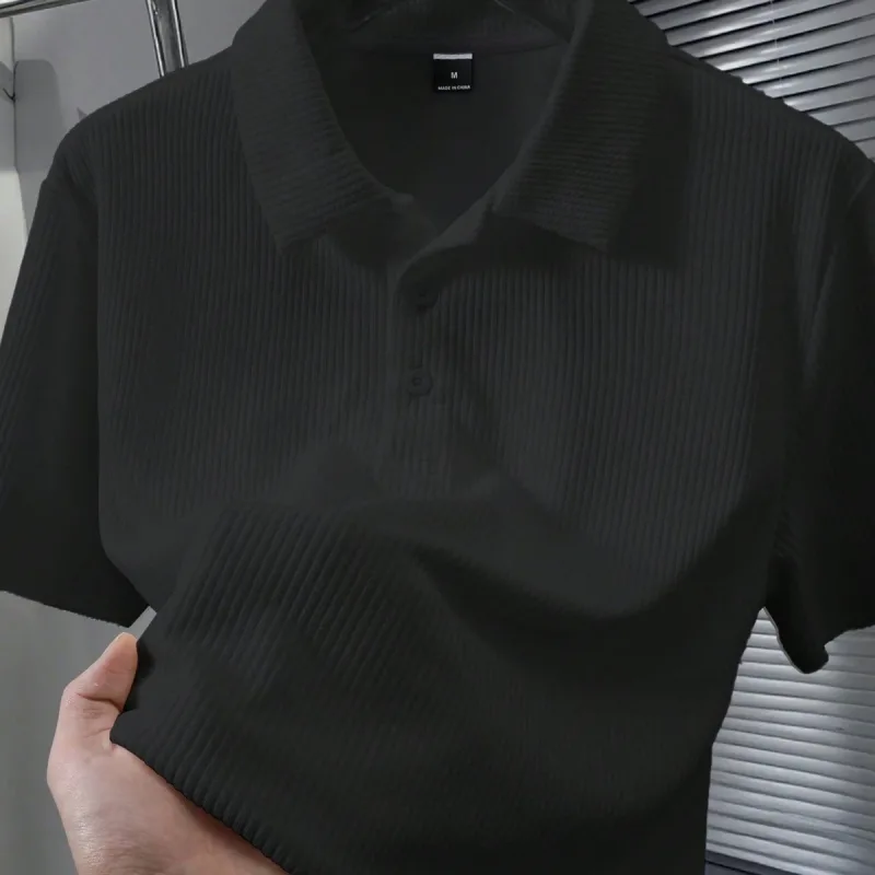 Muški crni polo kragna oversize rebrasta tkanina 100% pamuk širok kroj bicikli kragna