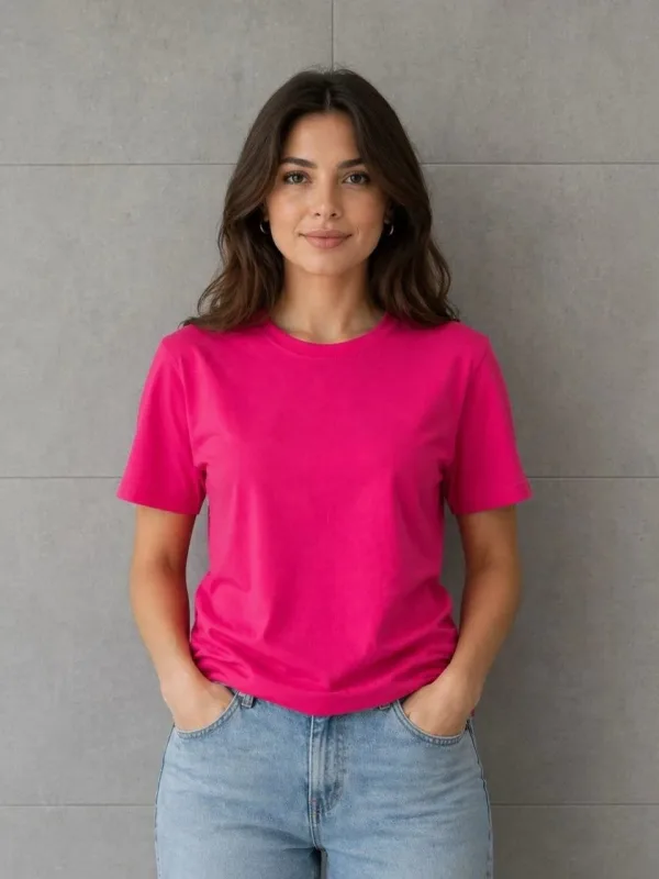 Tîşorta Jinan Fuşya, Relaxed Fit, Stûyê Bisîkletê, Pembû 2