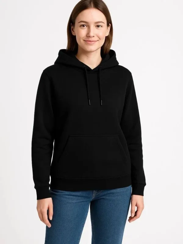 Women's Black 3-Thread Cotton Hooded Kangaroo Pocket Sweatshirt 5