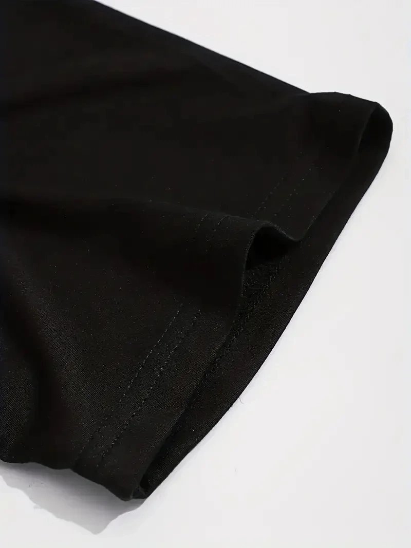 Kişi Qara Velosiped Yaxalı Çap Yay T-Shirt 5