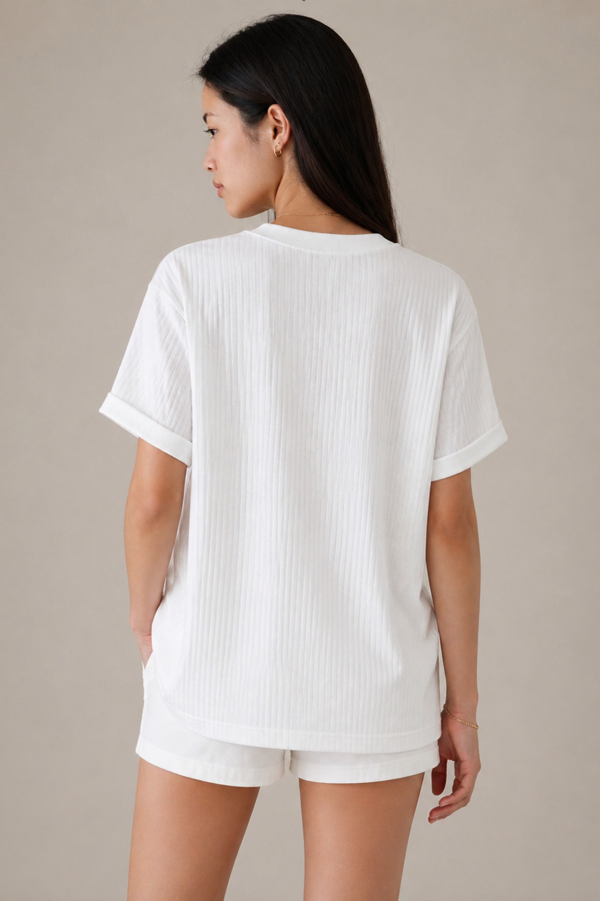Fehér ribana oversize póló 100% pamut bő szabás 6