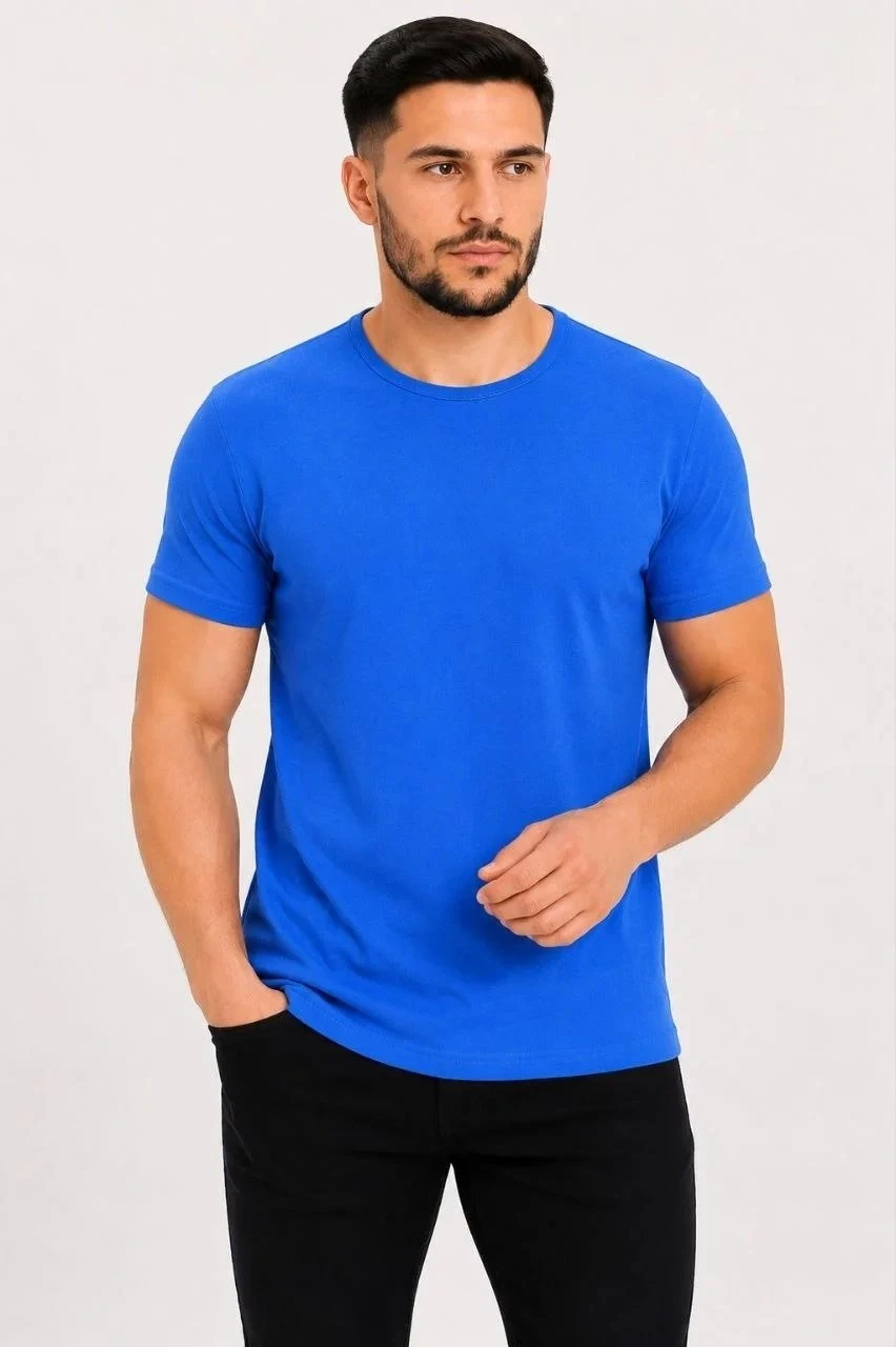 Tîşorta Mêran a Bi Qurmê Bisîkletê ya Slim Fit a Bi Çapê, Rengê Şînê