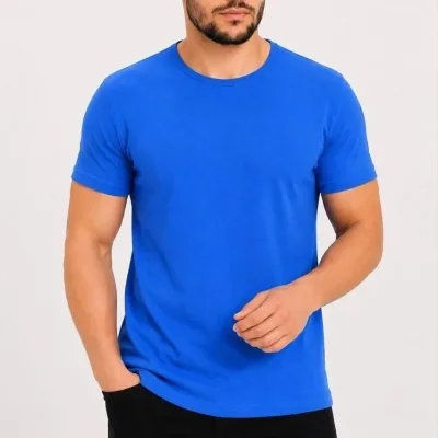 Tîşorta Mêran a Bi Qurmê Bisîkletê ya Slim Fit a Bi Çapê, Rengê Şînê 1