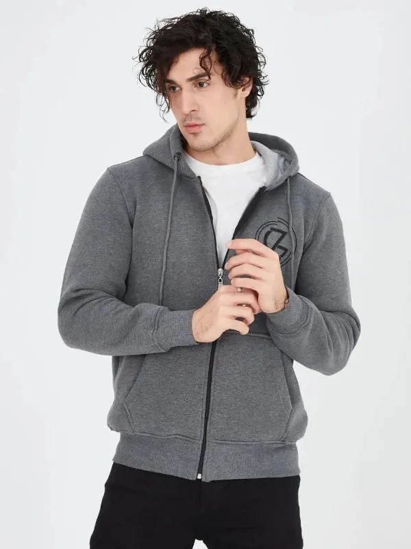 Men's Smoke 3-Thread Cotton Zippered Hooded Printed Hoodie 4