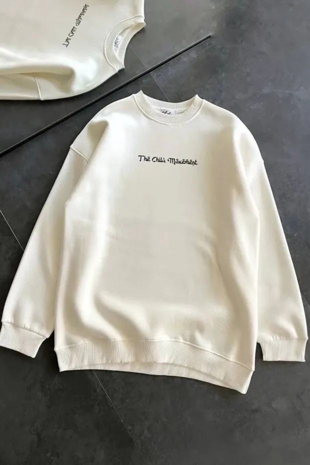 Women's White 3-Thread Cotton Crew Neck Printed Sweatshirt 1