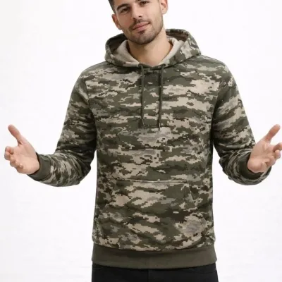 Pánský maskáčový sweatshirt s kapucí a klokaní kapsou, 2 nitě 4