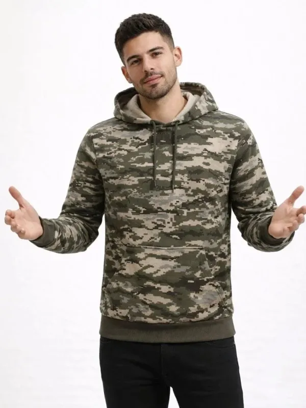 Pánský maskáčový sweatshirt s kapucí a klokaní kapsou, 2 nitě 4